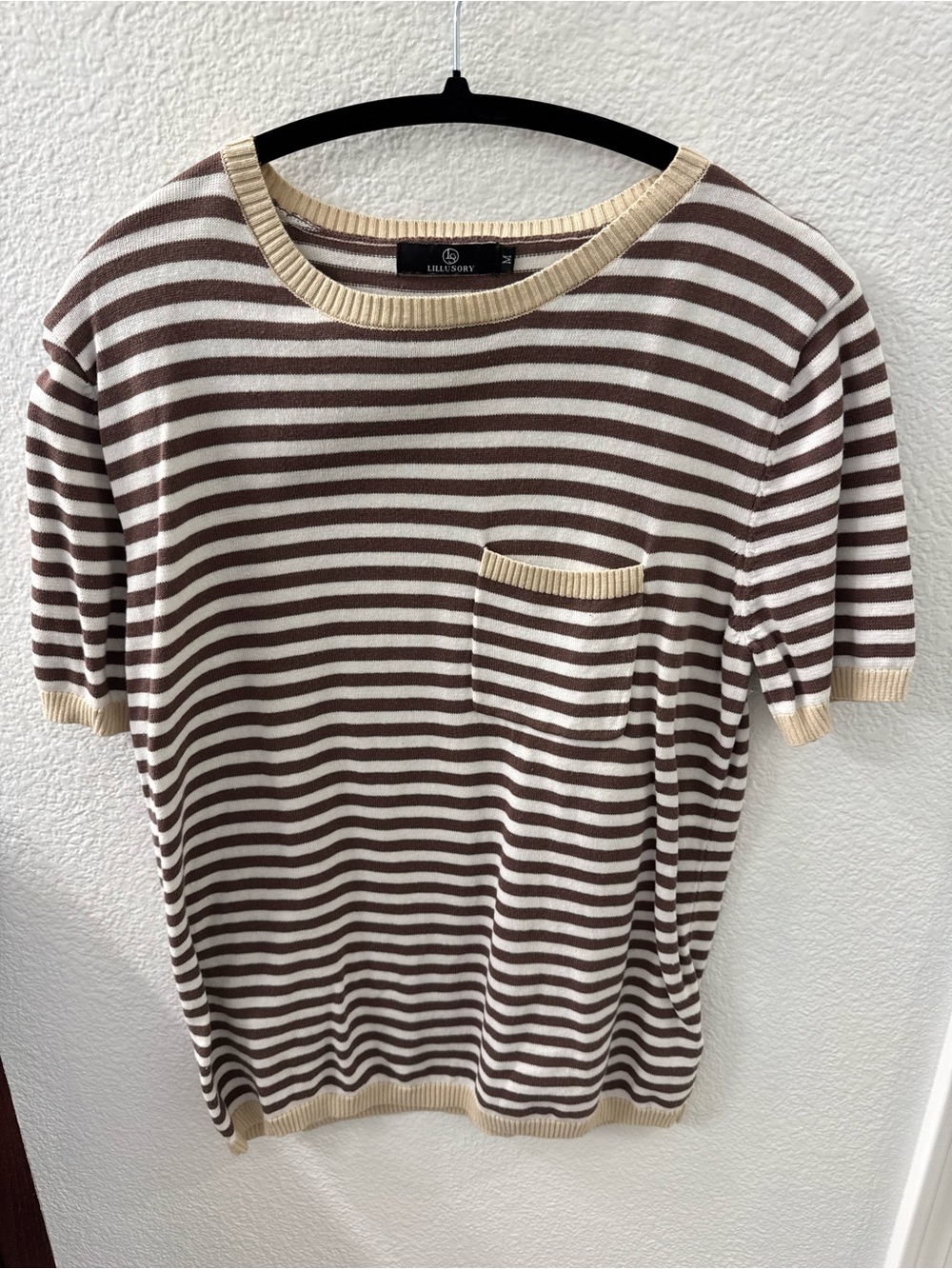 Striped Knit Tee in Brown & Cream